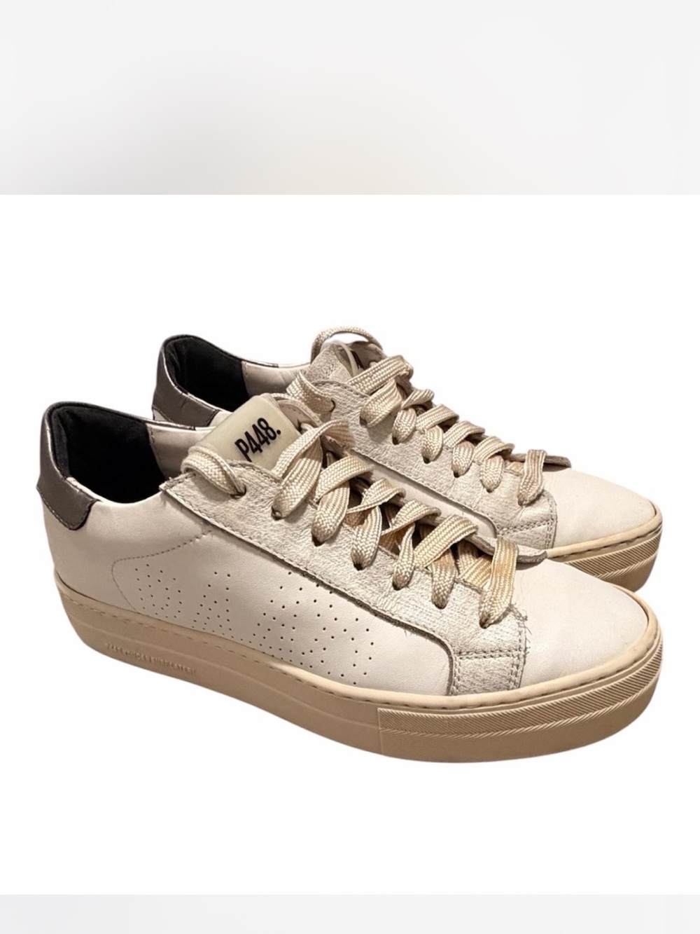 P448 Cream and Black Low-Top Leather Sneakers